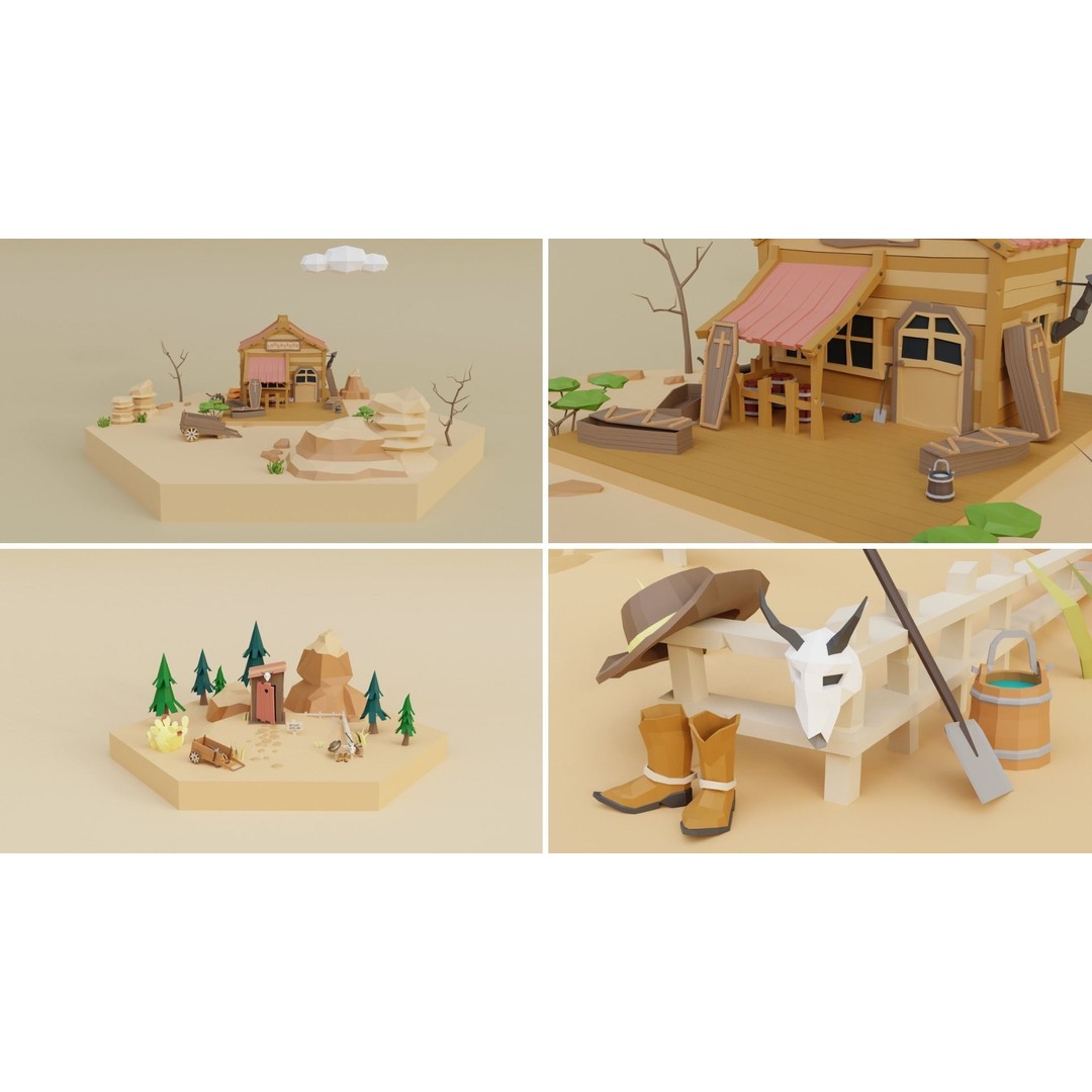 Wild West Environment 3D Model – Low Poly Game Asset, FBX & More - View 7