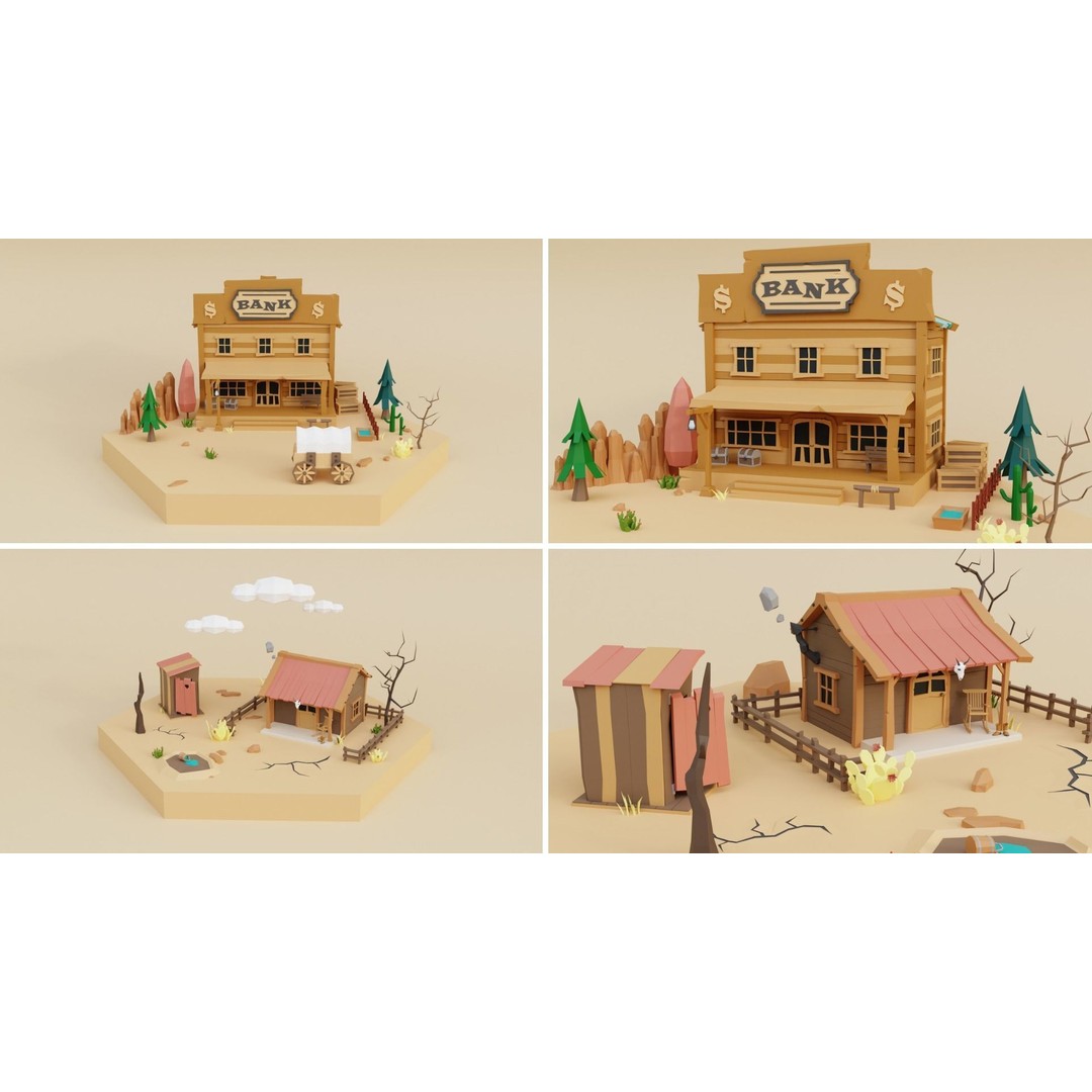 Wild West Environment 3D Model – Low Poly Game Asset, FBX & More - View 8