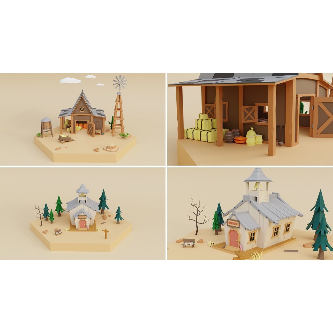 Wild West Environment 3D Model – Low Poly Game Asset, FBX & More - View 9