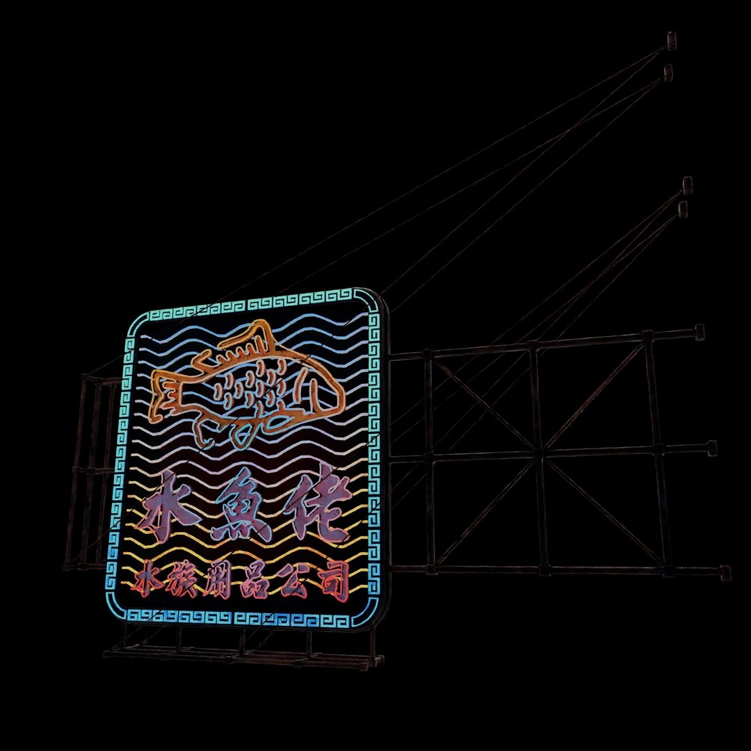 Hong Kong Neon Signboard 3D Model – PBR Textures, Blender, FBX - View 22
