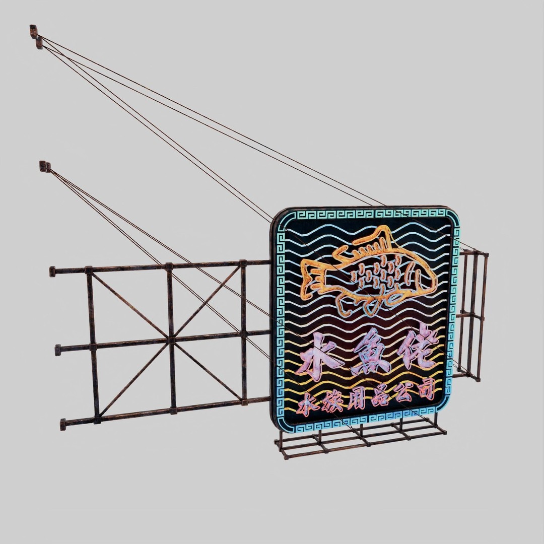 Hong Kong Neon Signboard 3D Model – PBR Textures, Blender, FBX - View 24