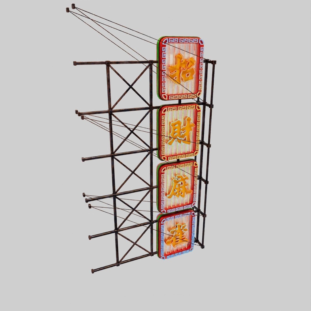 Hong Kong Neon Signboard 3D Model – PBR Textures, Blender, FBX - View 36