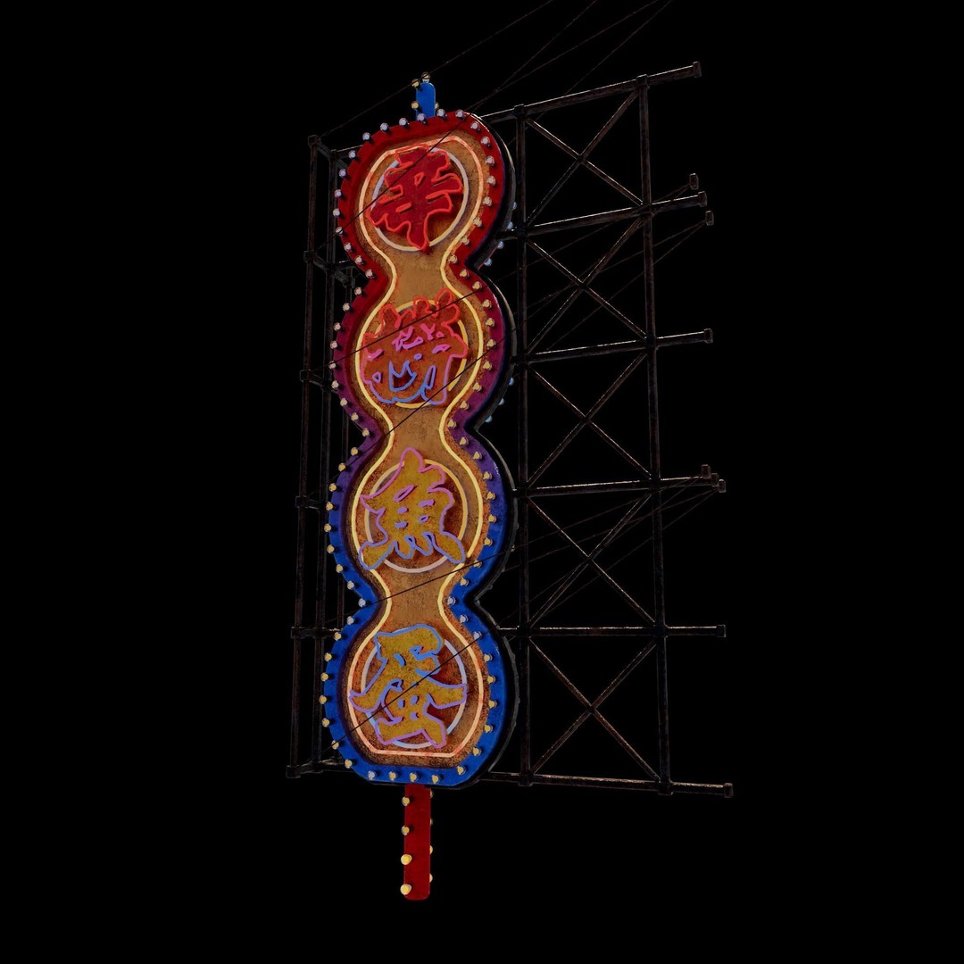 Hong Kong Neon Signboard 3D Model – PBR Textures, Blender, FBX - View 38