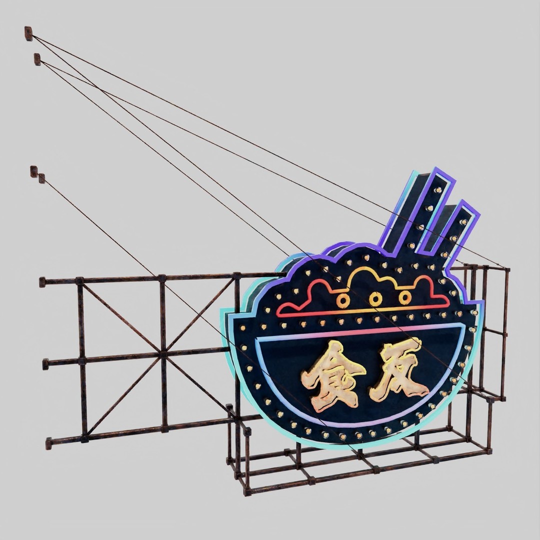 Hong Kong Neon Signboard 3D Model – PBR Textures, Blender, FBX - View 44