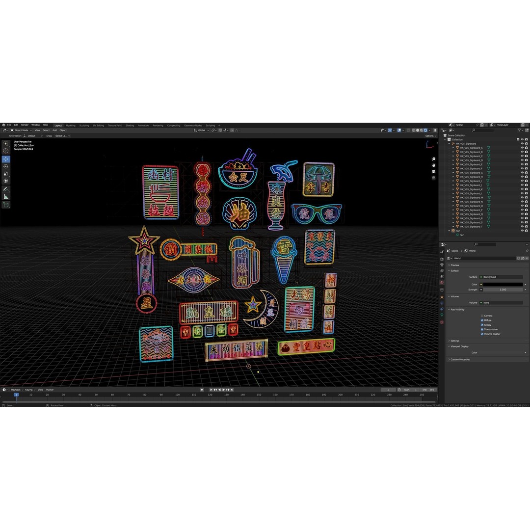 Hong Kong Neon Signboard 3D Model – PBR Textures, Blender, FBX - View 7
