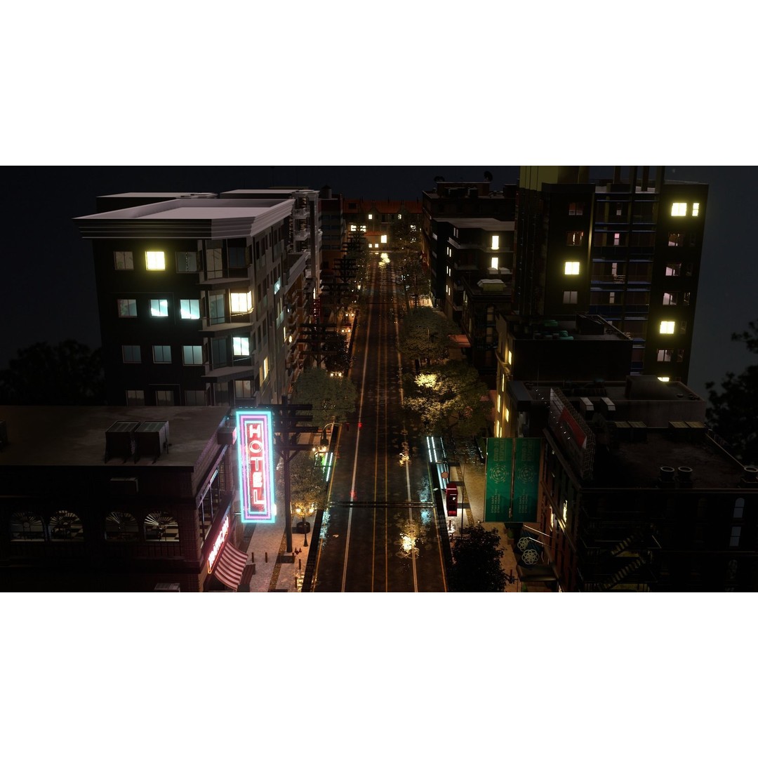 City Street 3D Model – Low Poly Urban Environment, Blender - View 10