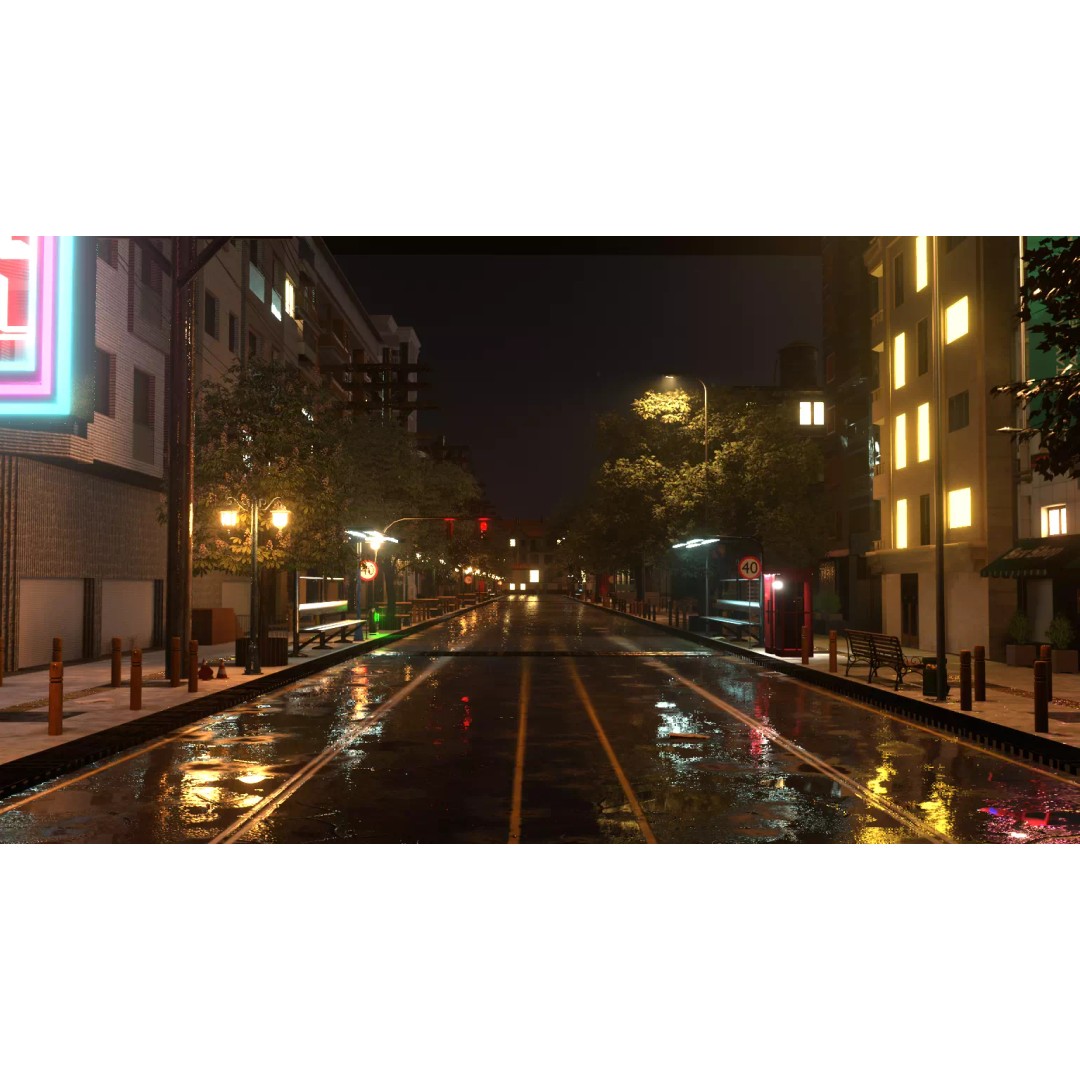City Street 3D Model – Low Poly Urban Environment, Blender - View 2