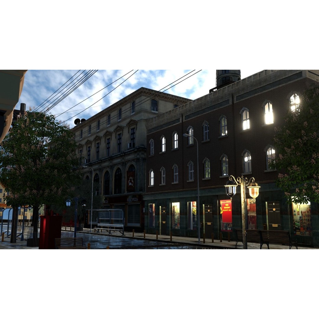 City Street 3D Model – Low Poly Urban Environment, Blender - View 4