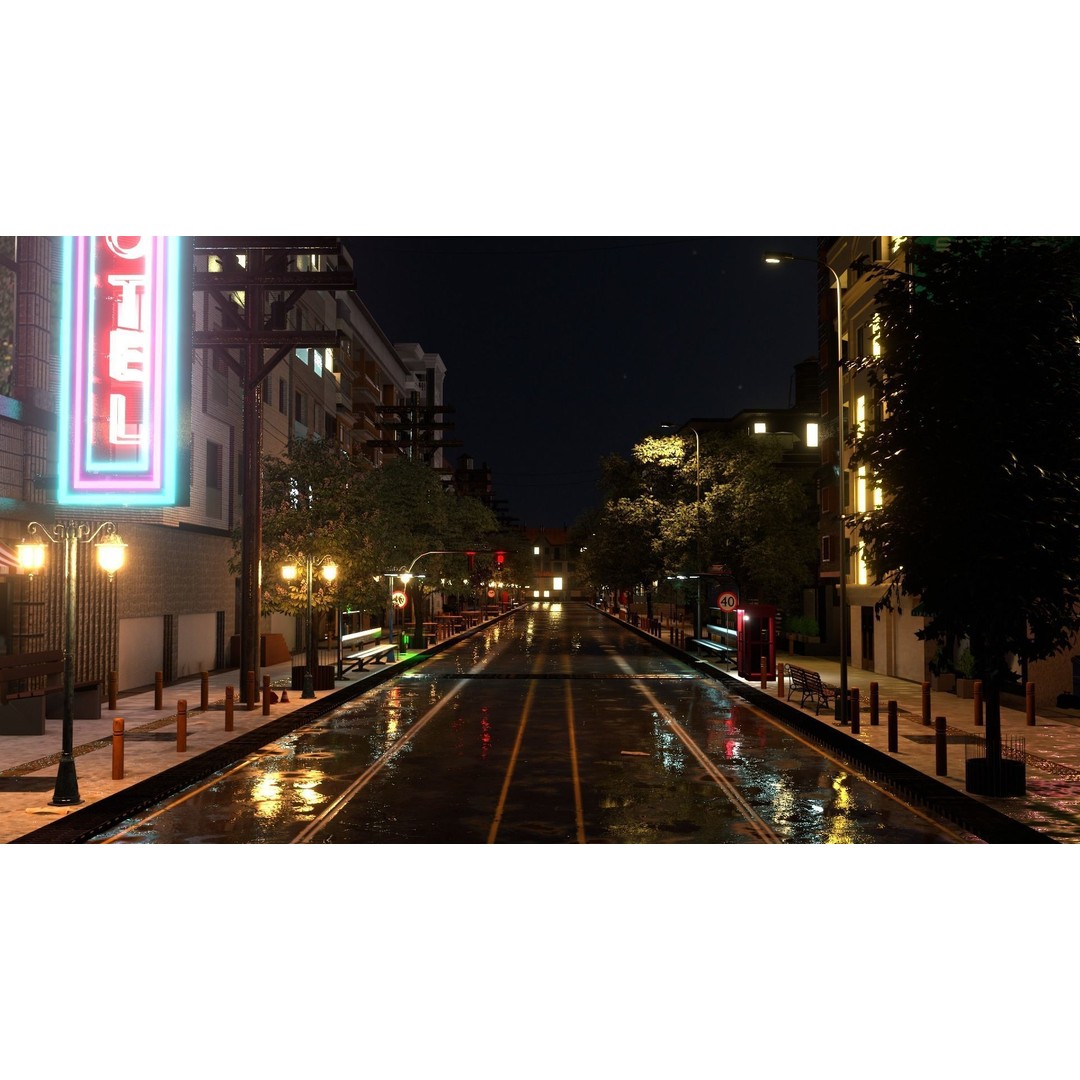 City Street 3D Model – Low Poly Urban Environment, Blender - View 6