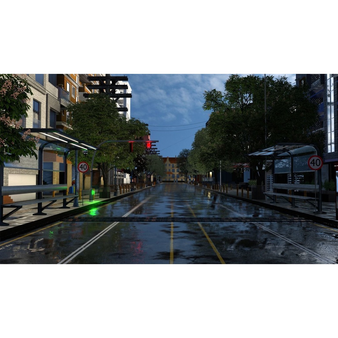 City Street 3D Model – Low Poly Urban Environment, Blender - View 8