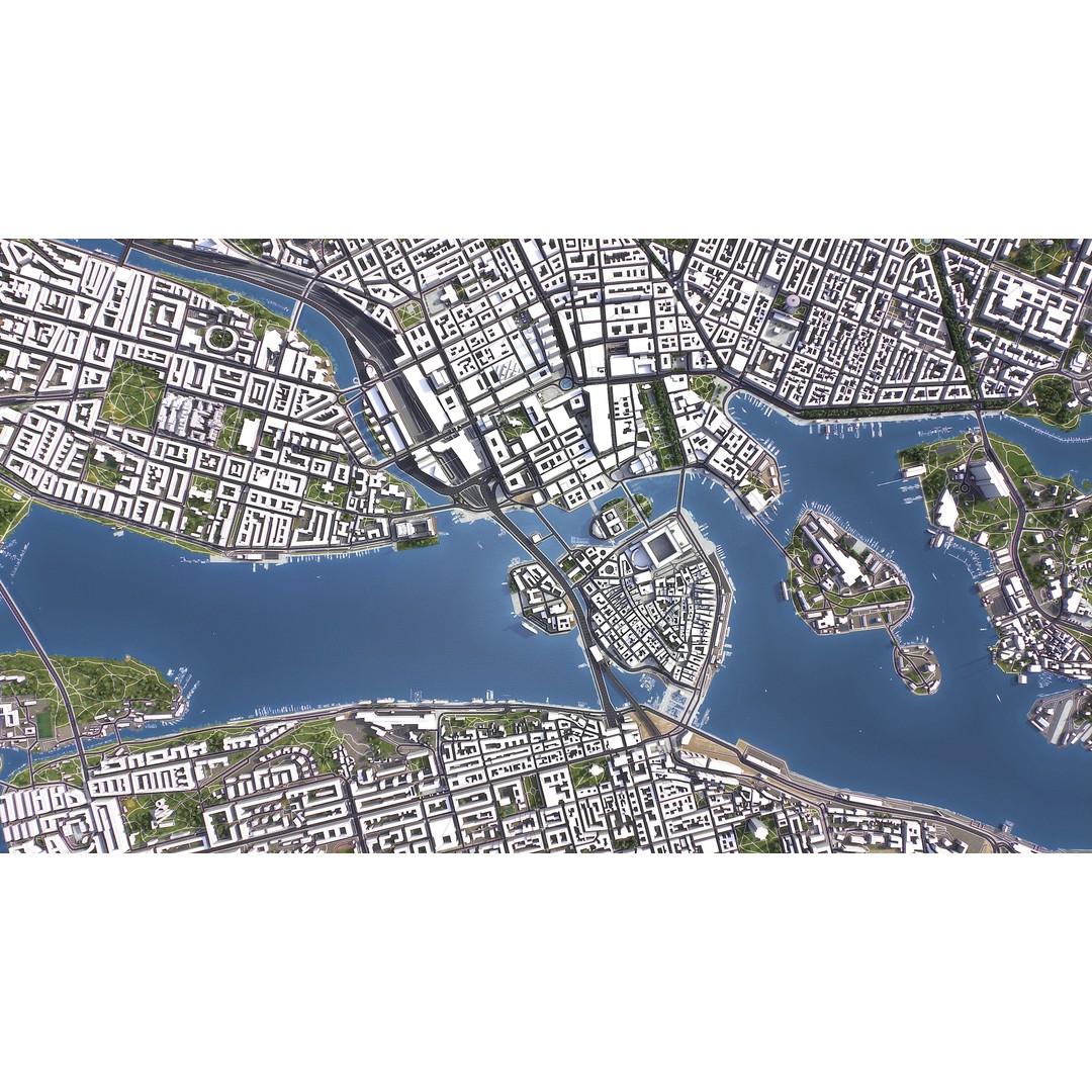 Stockholm 3D Model – Low Poly Cityscape with Realistic Terrain, FBX - View 10