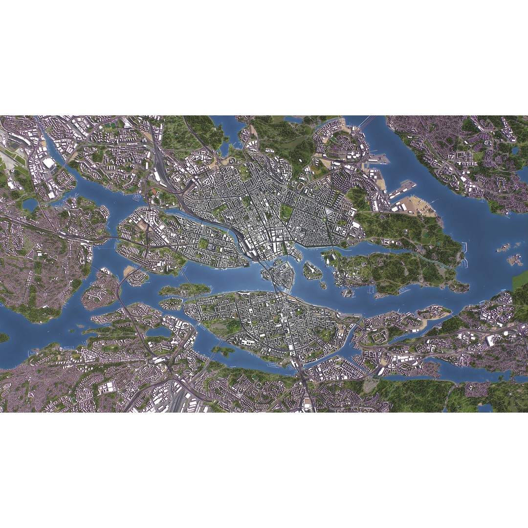 Stockholm 3D Model – Low Poly Cityscape with Realistic Terrain, FBX - View 11