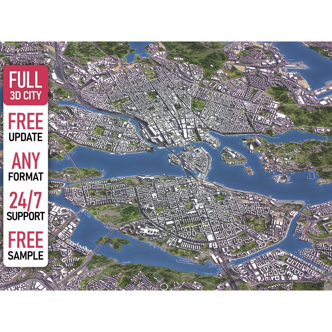 Stockholm 3D Model – Low Poly Cityscape with Realistic Terrain, FBX - View 2