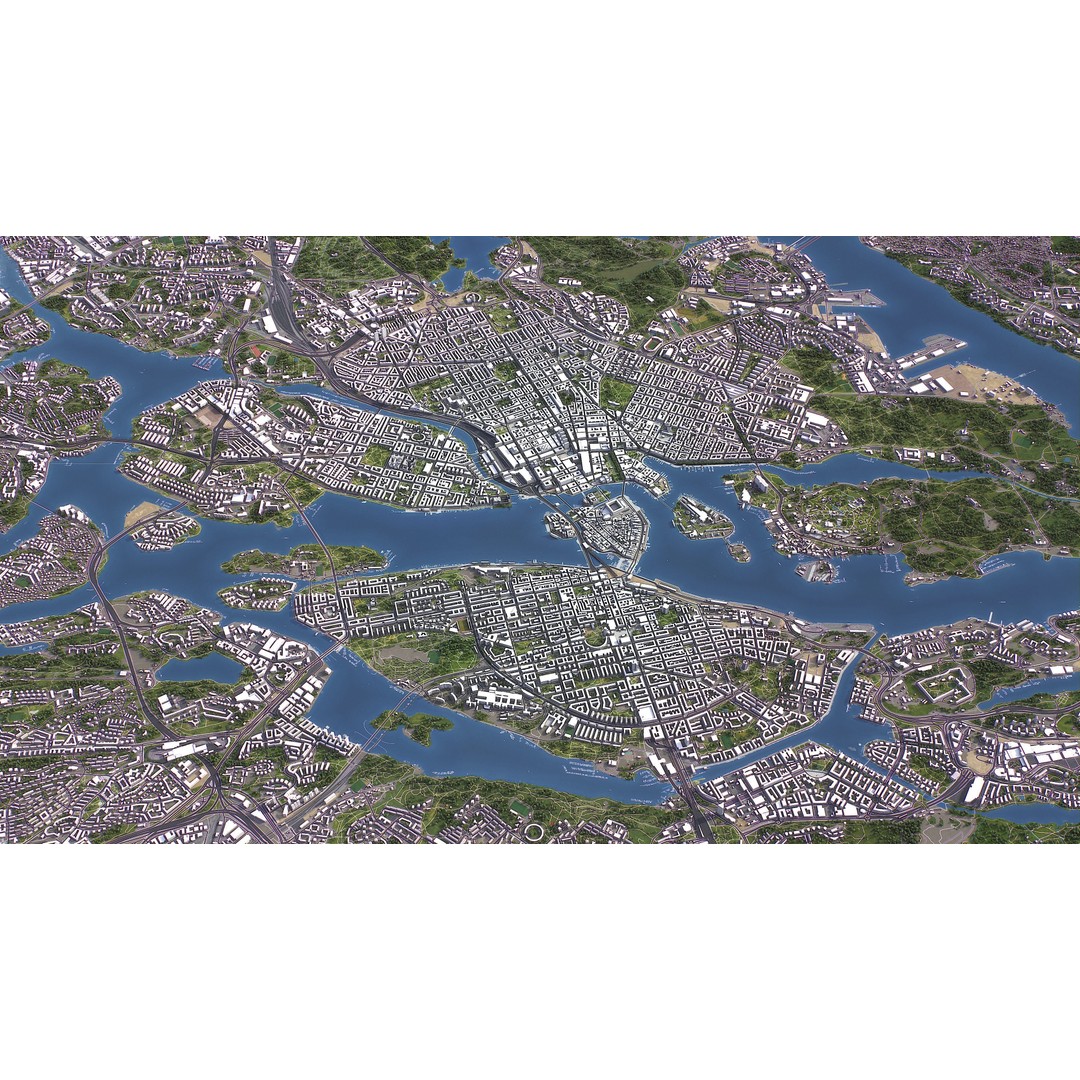 Stockholm 3D Model – Low Poly Cityscape with Realistic Terrain, FBX - View 3