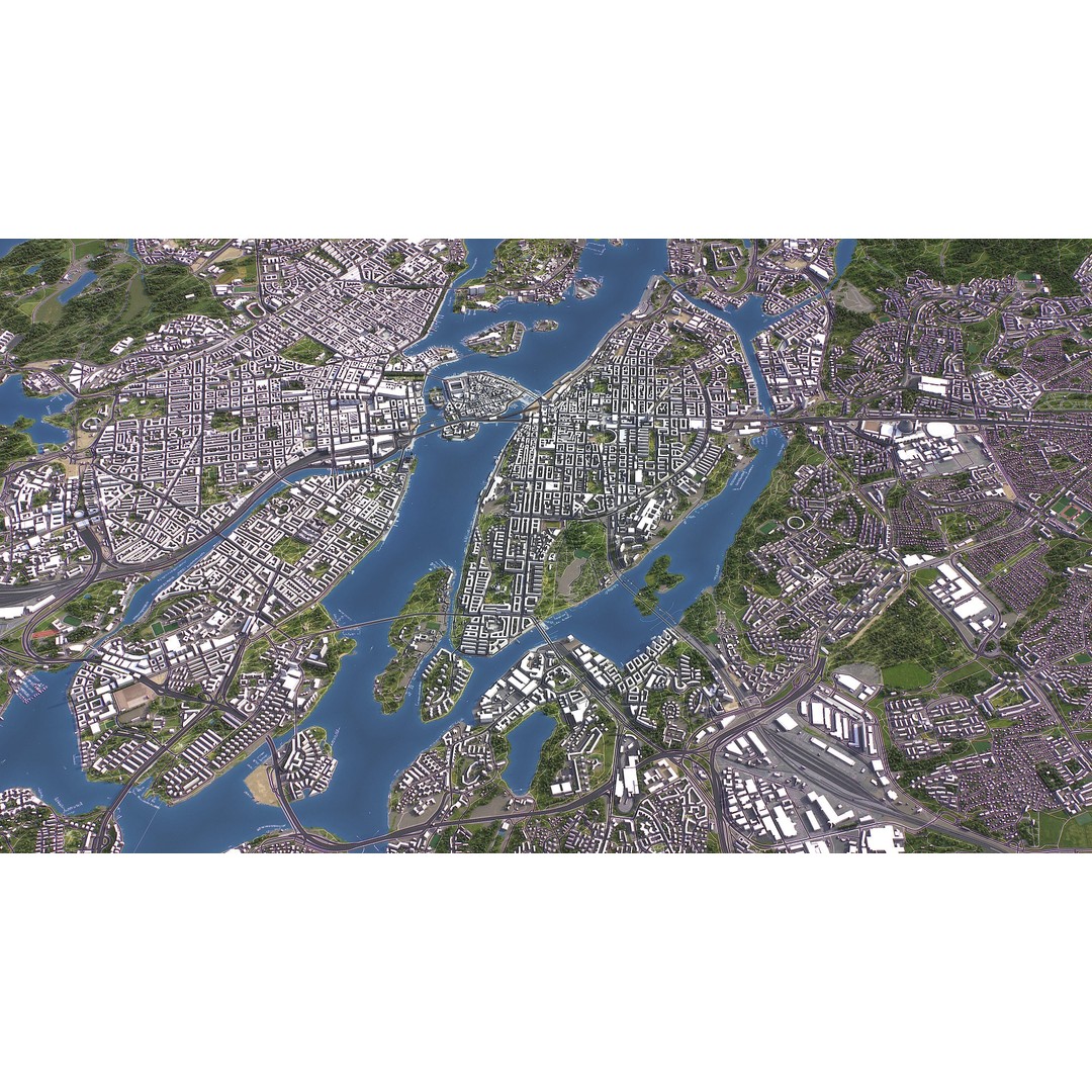 Stockholm 3D Model – Low Poly Cityscape with Realistic Terrain, FBX - View 4