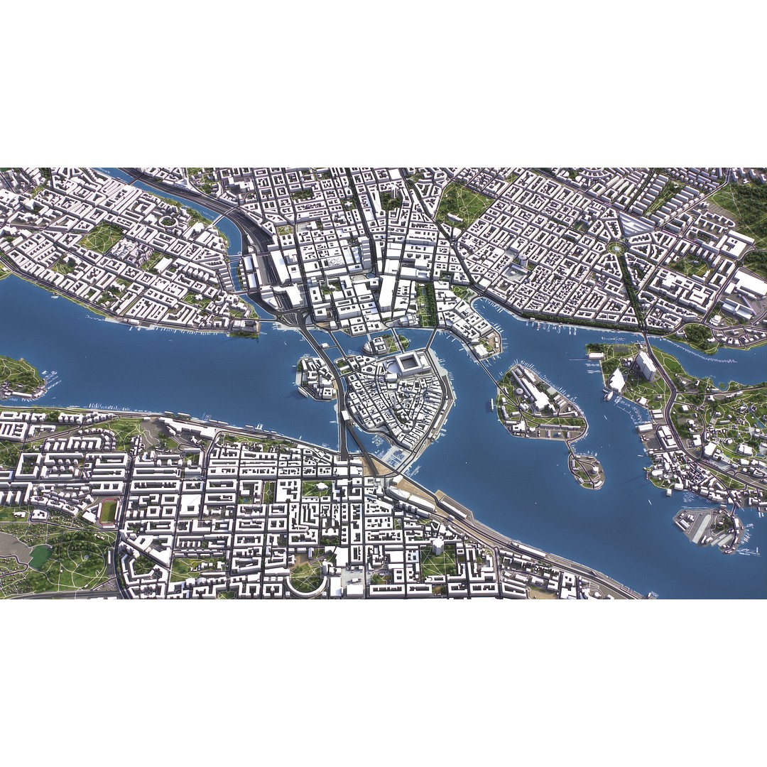 Stockholm 3D Model – Low Poly Cityscape with Realistic Terrain, FBX - View 7