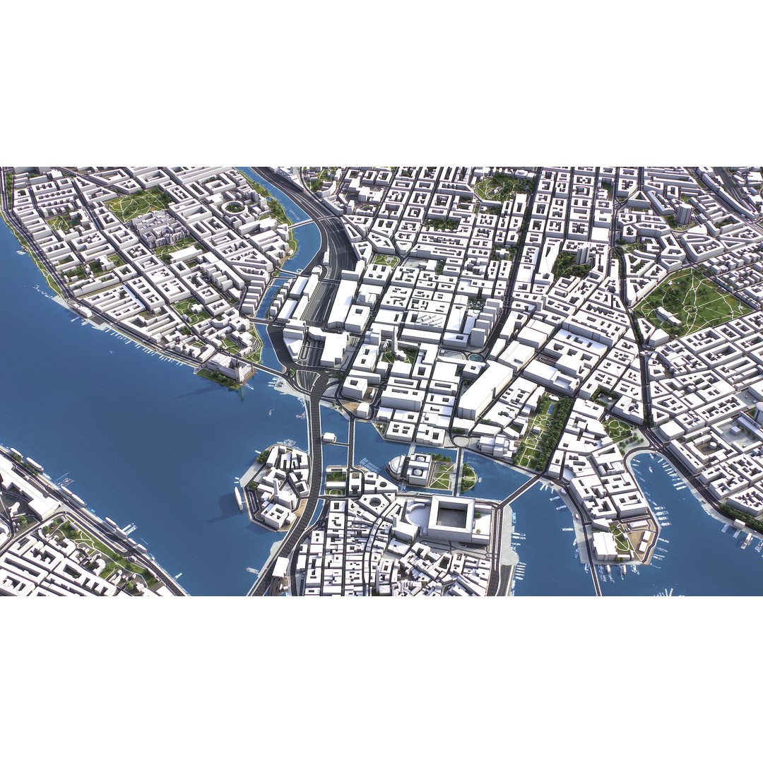 Stockholm 3D Model – Low Poly Cityscape with Realistic Terrain, FBX - View 9