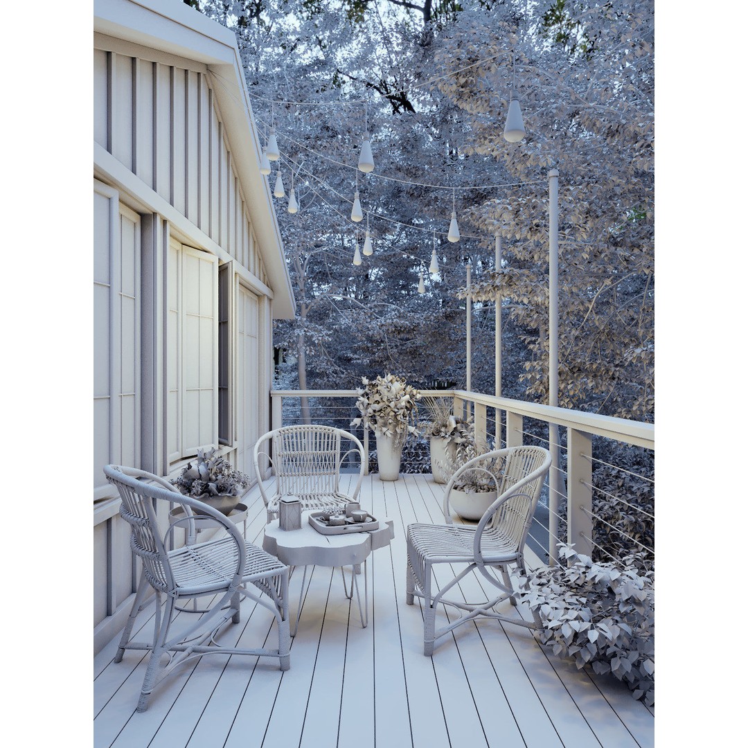 Exterior Balcony 3D Model – Architectural Design with Realistic Textures, FBX