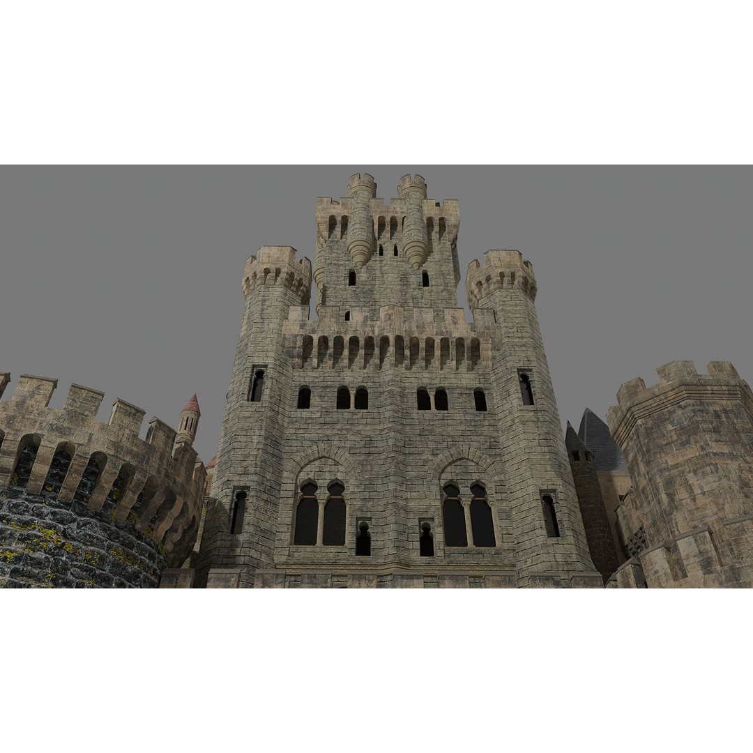 Butrón Castle 3D Model – Low Poly Historic Landmark, Blender - View 7