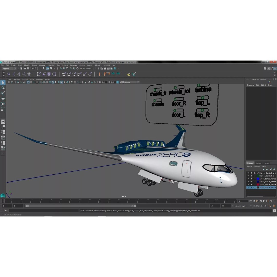 Airbus ZEROe Blended-Wing Body 3D Model – Rigged for Maya, PBR Textures - View 43