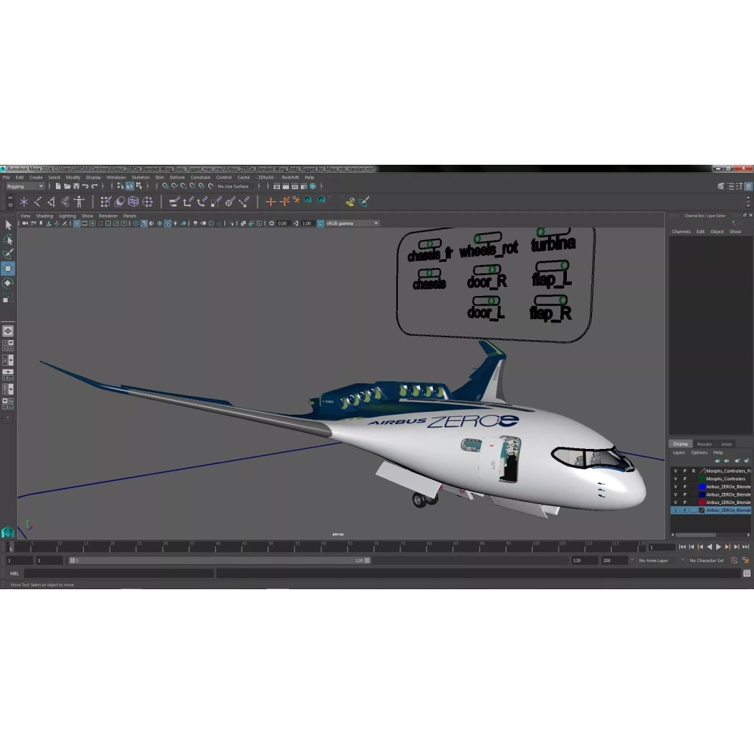 Airbus ZEROe Blended-Wing Body 3D Model – Rigged for Maya, PBR Textures - View 46