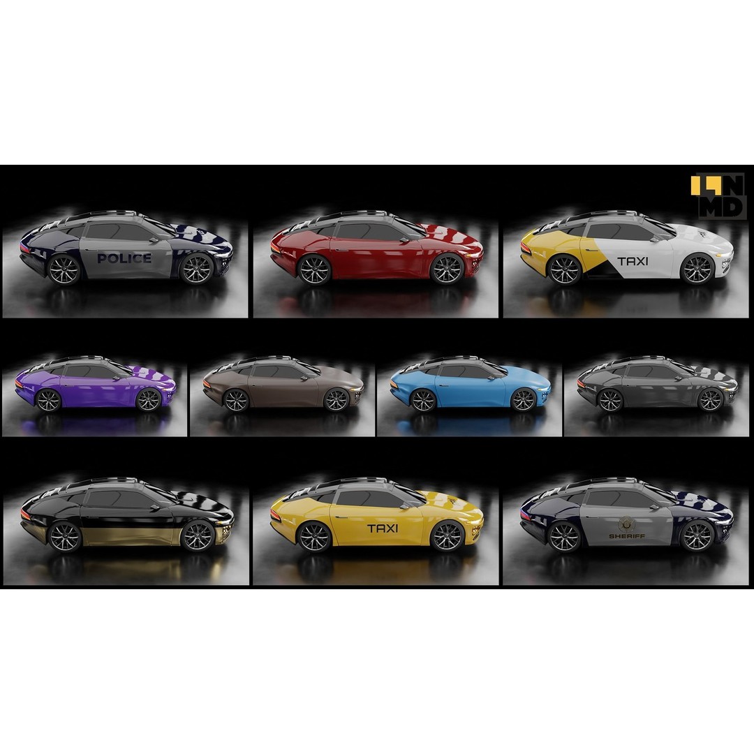 Futuristic Concept Car 3D Model – High Poly Game Asset, FBX & OBJ - View 45