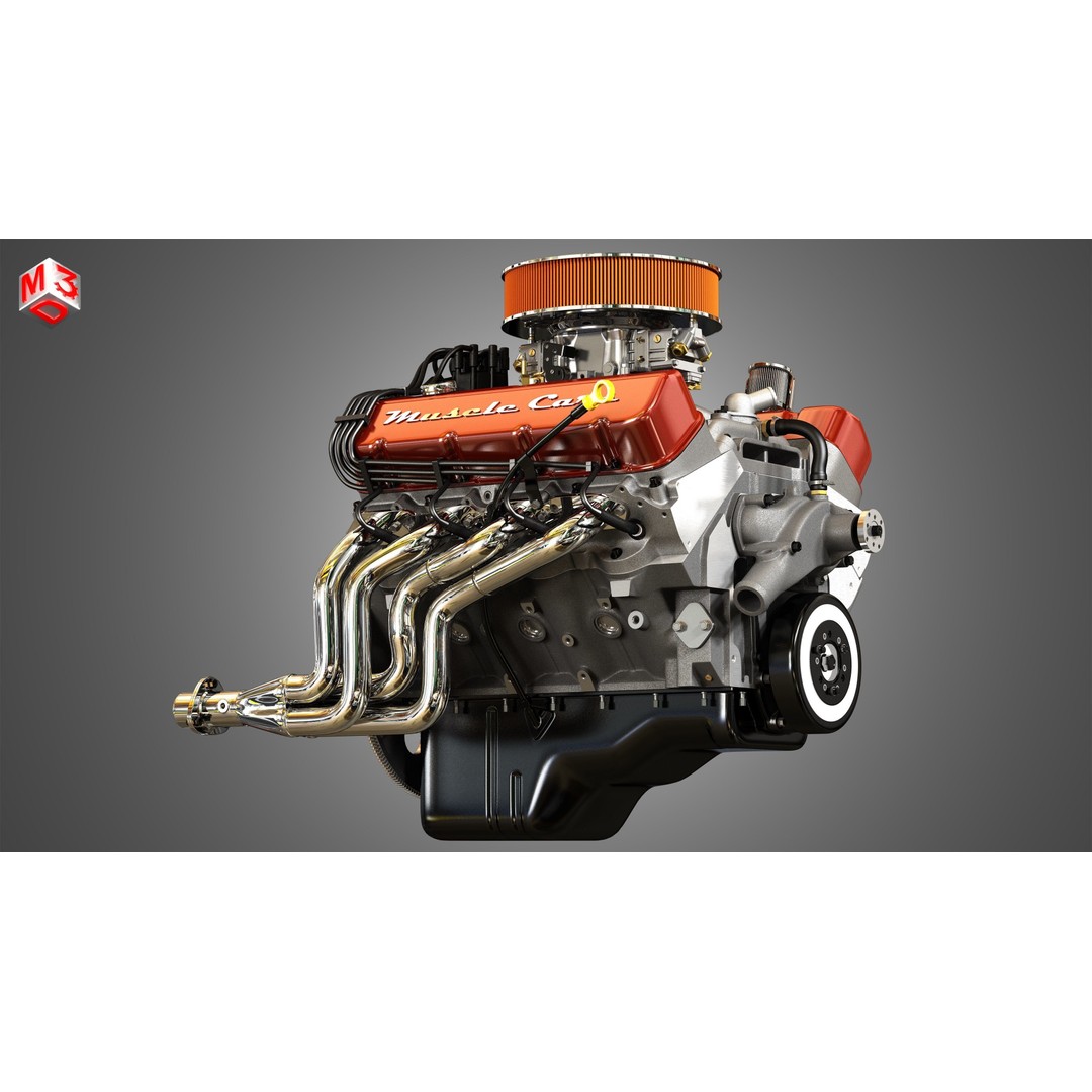 572 V8 Engine 3D Model – High Poly Vintage Muscle Car Engine, FBX/OBJ - View 10