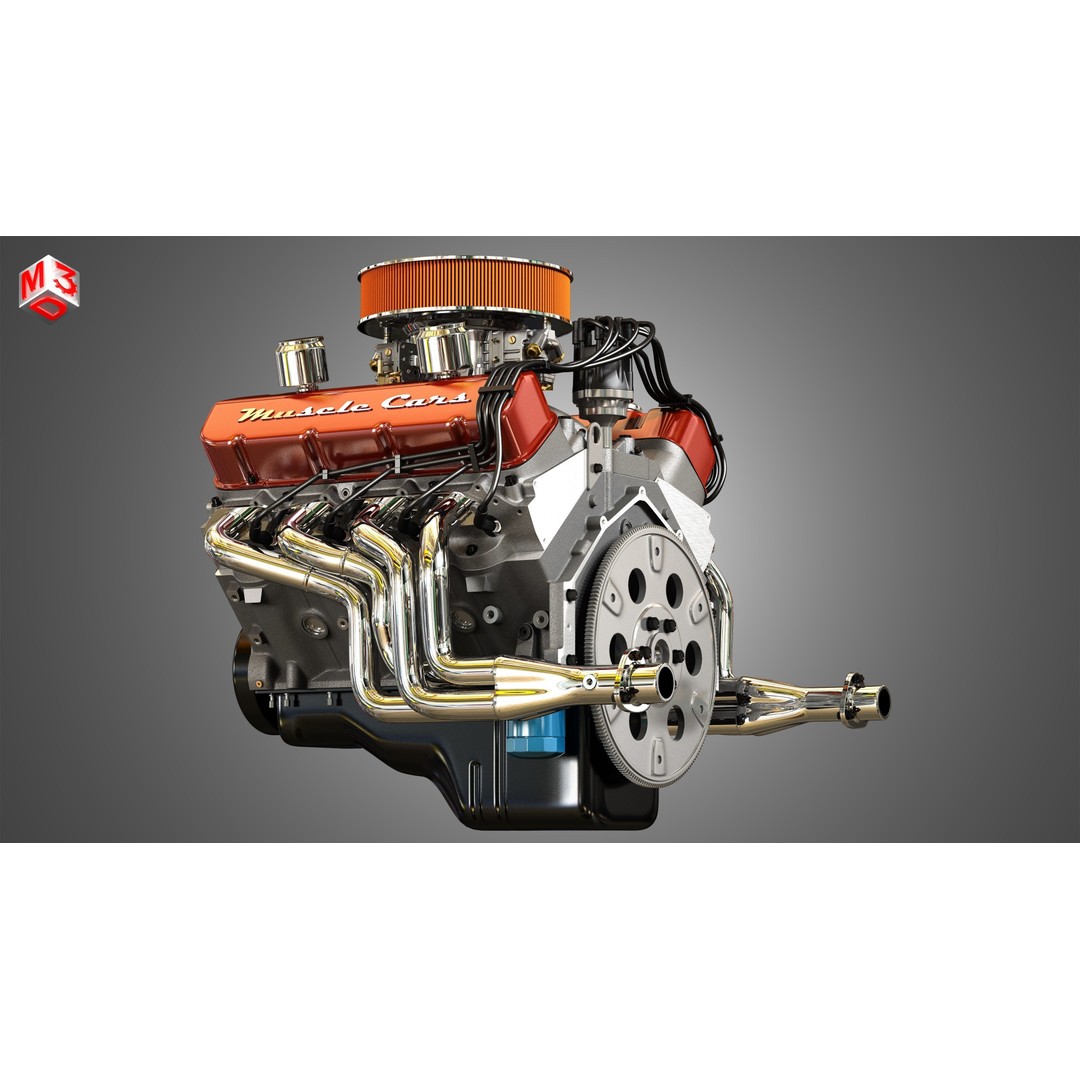 572 V8 Engine 3D Model – High Poly Vintage Muscle Car Engine, FBX/OBJ - View 11