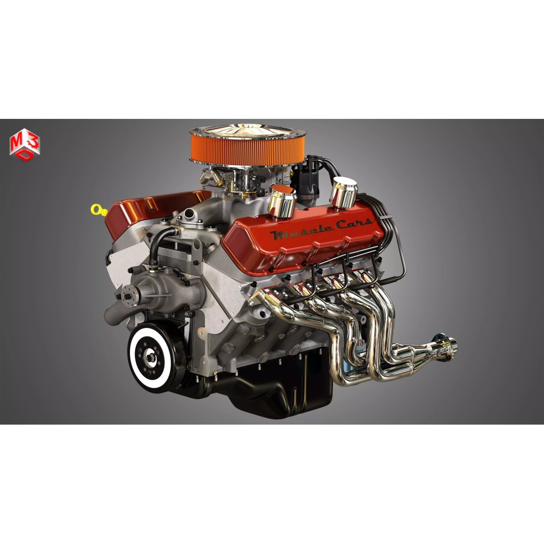 572 V8 Engine 3D Model – High Poly Vintage Muscle Car Engine, FBX/OBJ - View 2