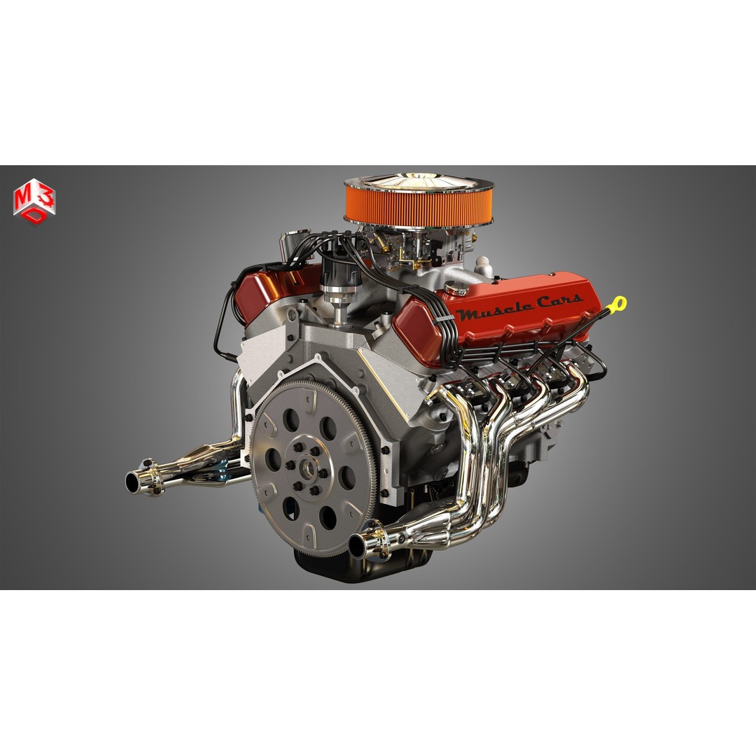 572 V8 Engine 3D Model – High Poly Vintage Muscle Car Engine, FBX/OBJ - View 3