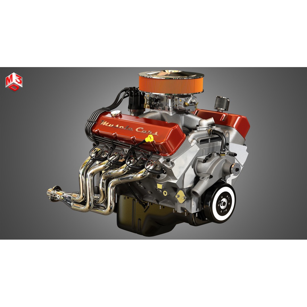 572 V8 Engine 3D Model – High Poly Vintage Muscle Car Engine, FBX/OBJ - View 4