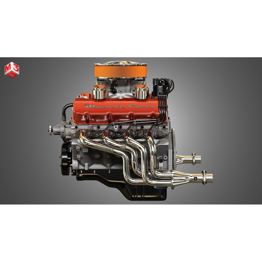 572 V8 Engine 3D Model – High Poly Vintage Muscle Car Engine, FBX/OBJ - View 6