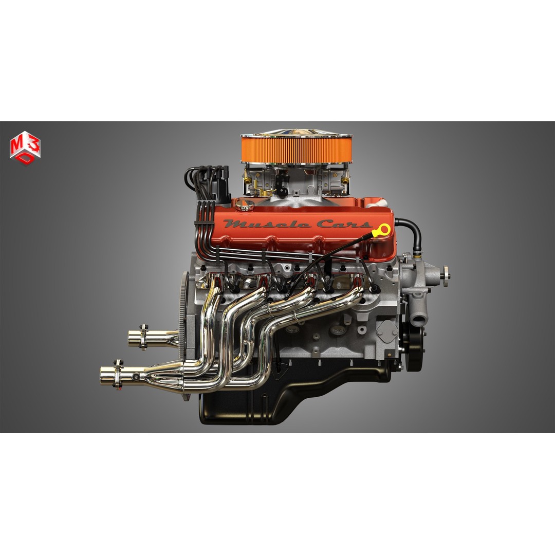 572 V8 Engine 3D Model – High Poly Vintage Muscle Car Engine, FBX/OBJ - View 7