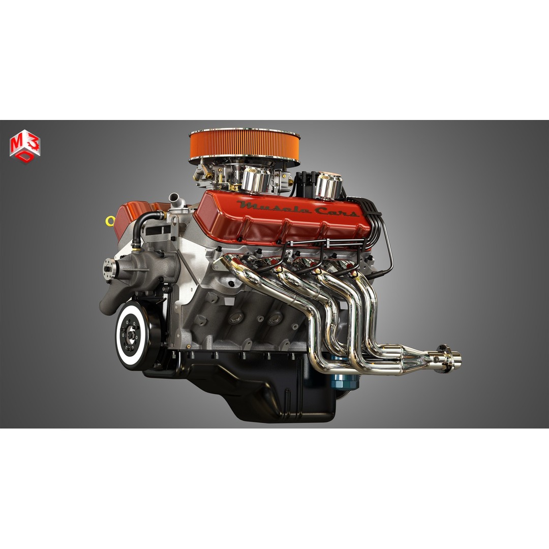 572 V8 Engine 3D Model – High Poly Vintage Muscle Car Engine, FBX/OBJ - View 8