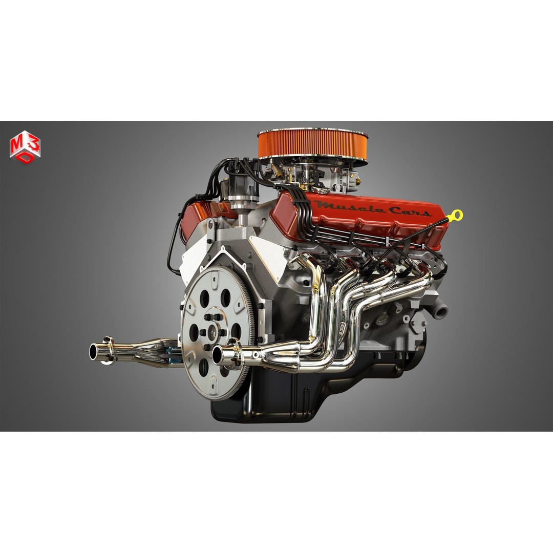 572 V8 Engine 3D Model – High Poly Vintage Muscle Car Engine, FBX/OBJ - View 9