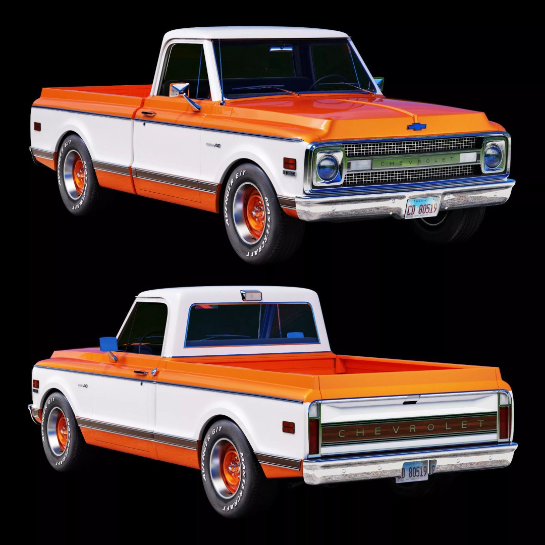 Chevrolet C10 1969 3D Model – High Poly Game Asset, FBX - View 11
