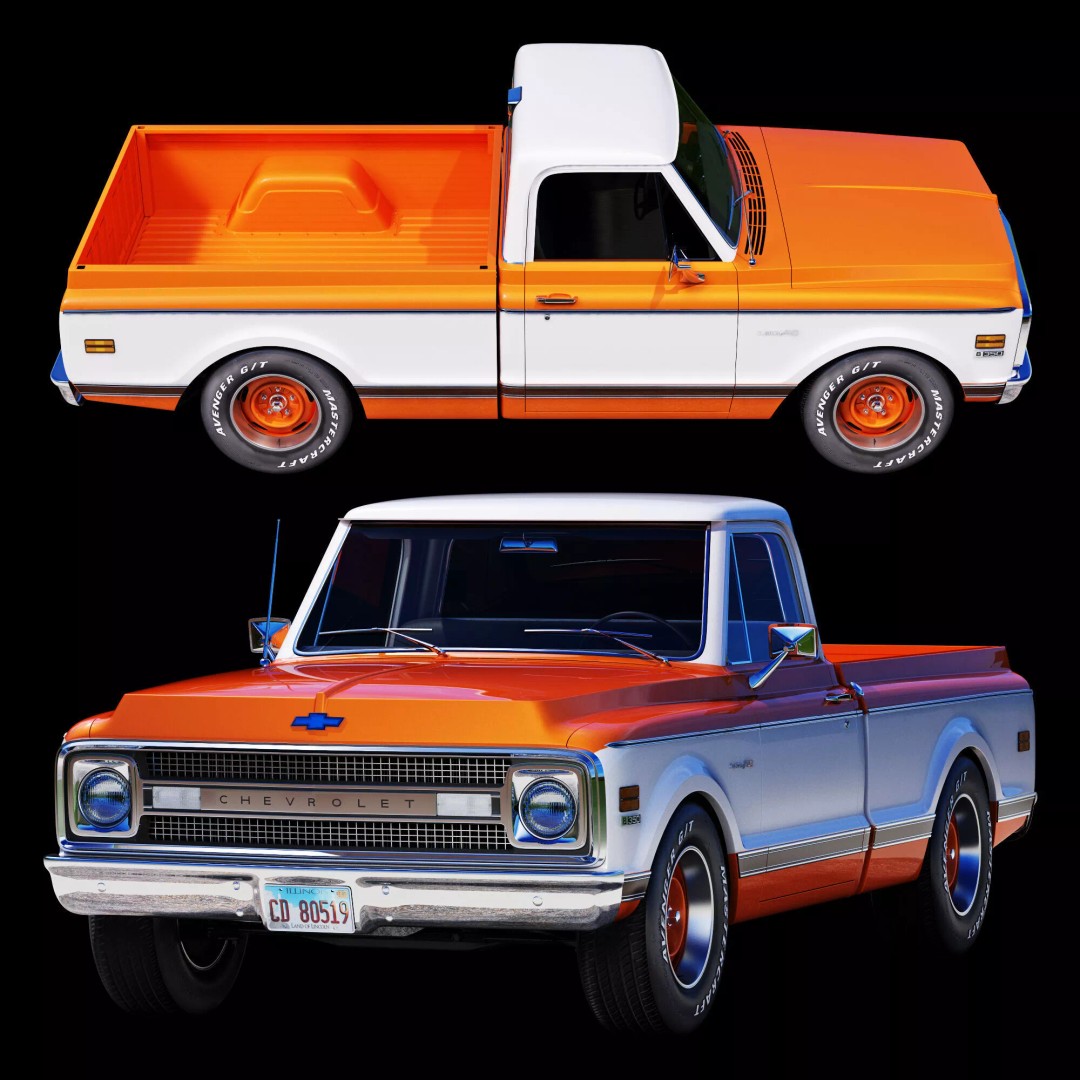 Chevrolet C10 1969 3D Model – High Poly Game Asset, FBX - View 16