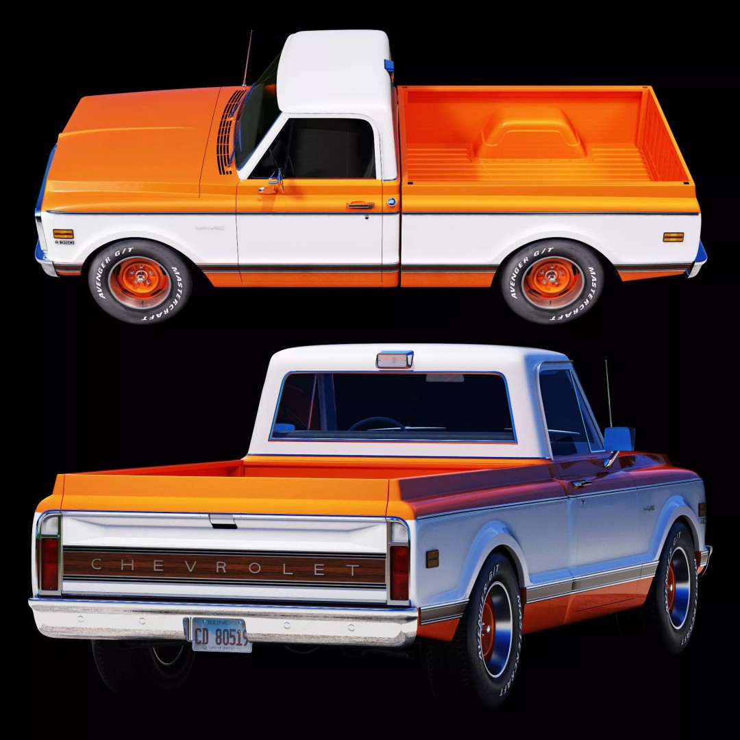 Chevrolet C10 1969 3D Model – High Poly Game Asset, FBX - View 17