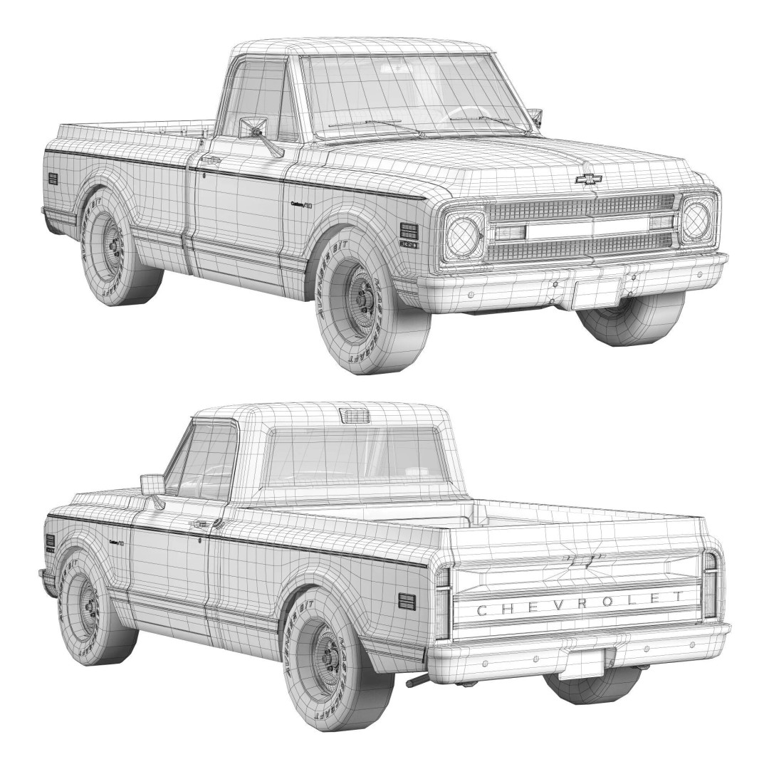 Chevrolet C10 1969 3D Model – High Poly Game Asset, FBX - View 19