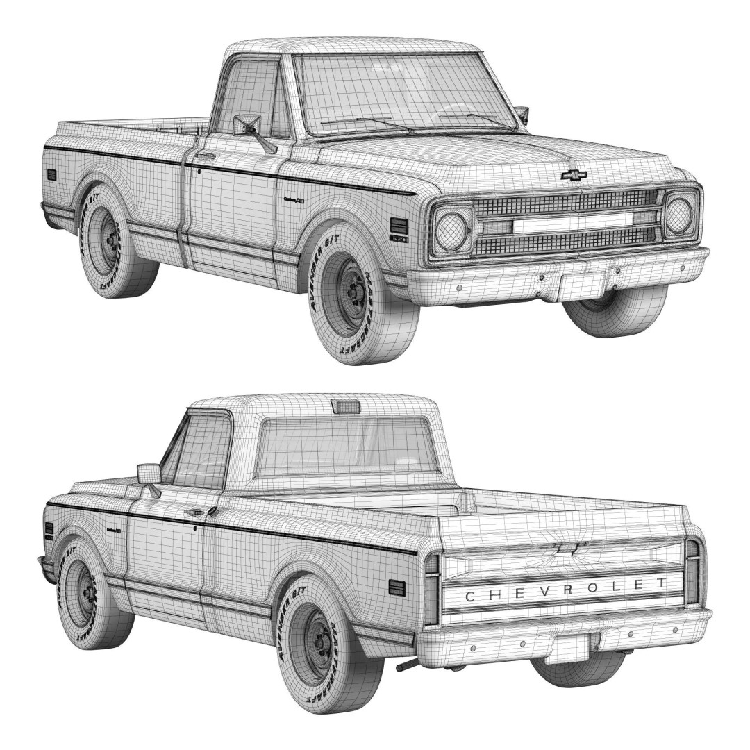 Chevrolet C10 1969 3D Model – High Poly Game Asset, FBX - View 20