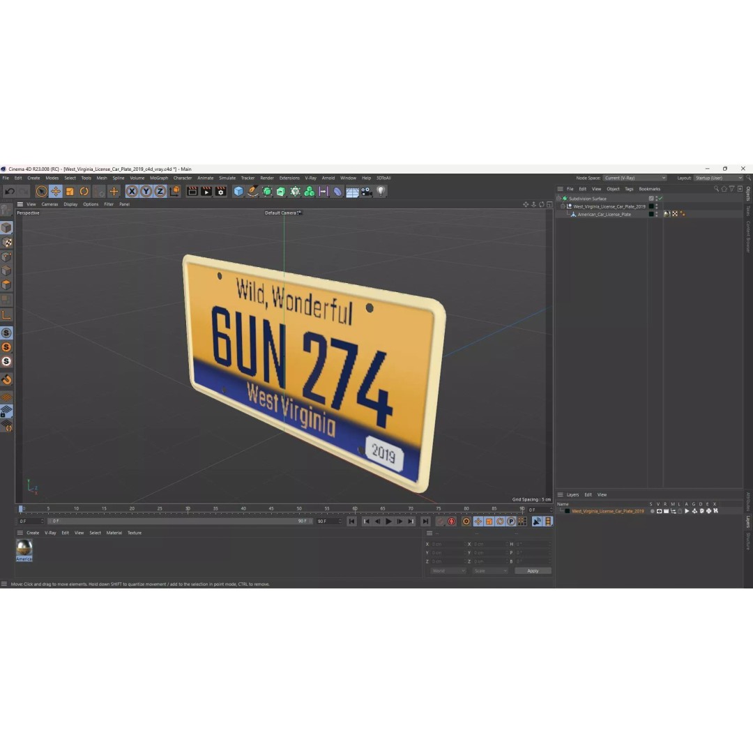 West Virginia License Car Plate 2019 3D Model – PBR Textured Vehicle Asset