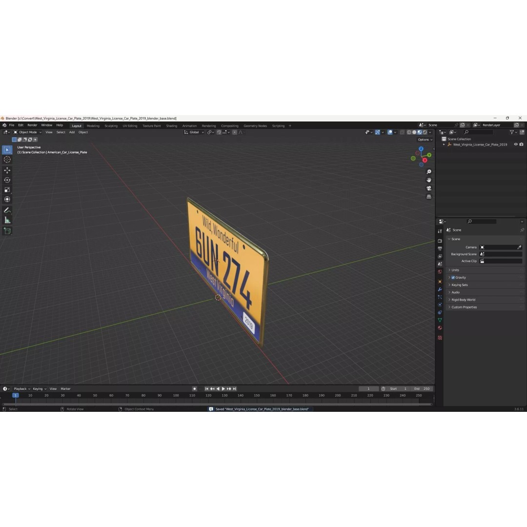 West Virginia License Car Plate 2019 3D Model – PBR Textured Vehicle Asset - View 14