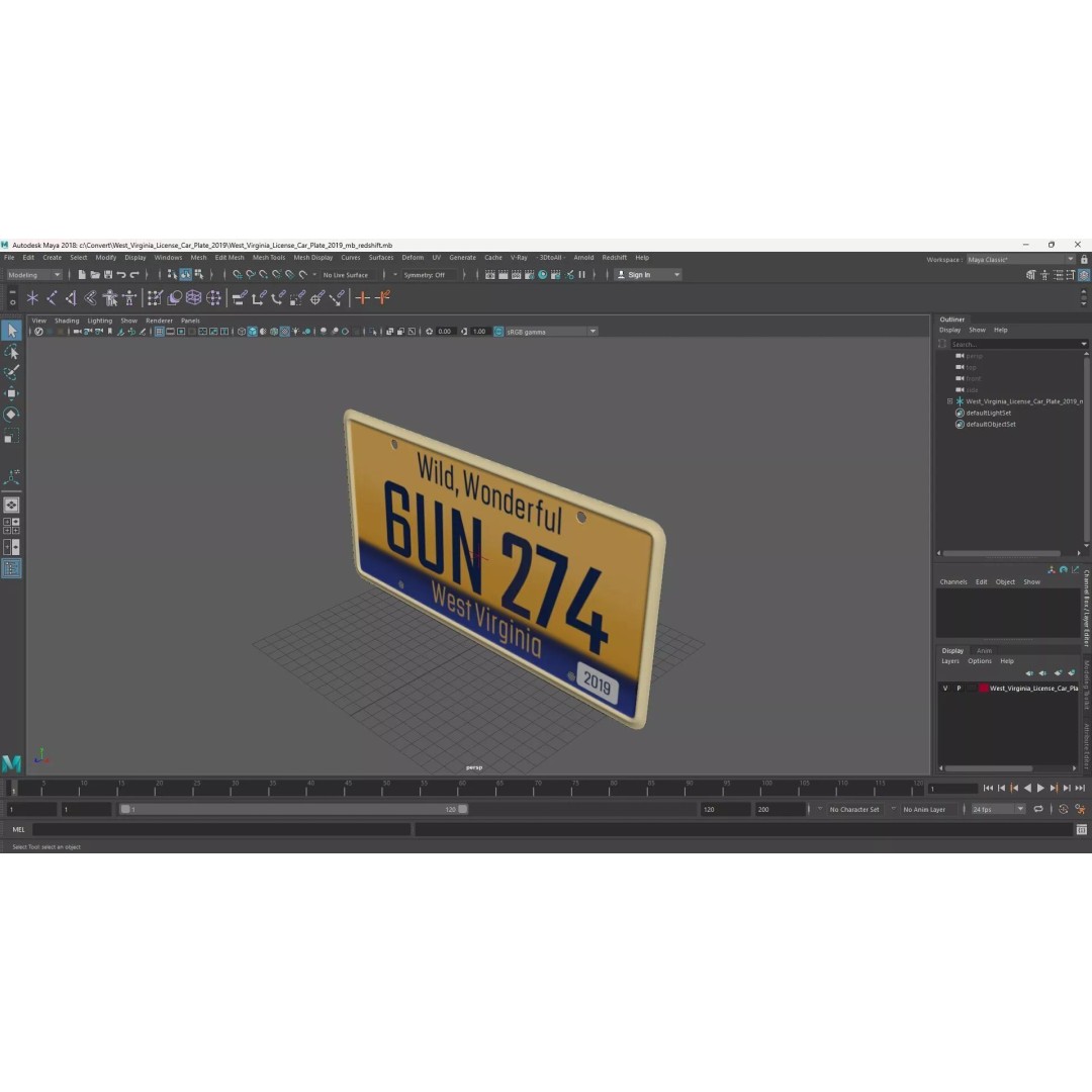 West Virginia License Car Plate 2019 3D Model – PBR Textured Vehicle Asset - View 15