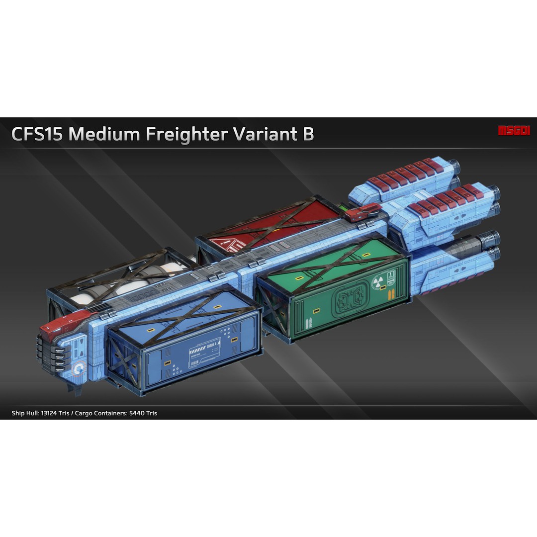 CFS15 Medium Freighter 3D Model – Low Poly Game Asset, FBX - View 3
