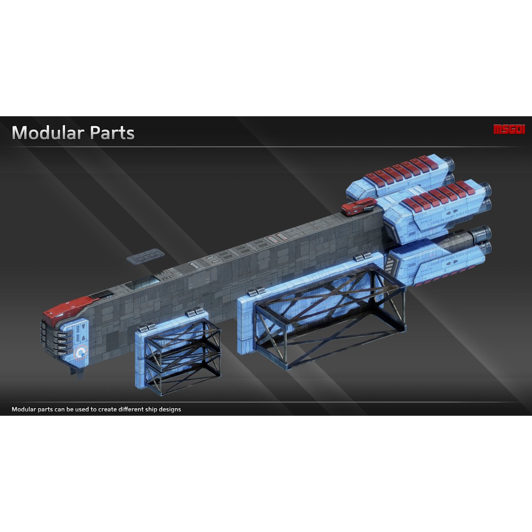 CFS15 Medium Freighter 3D Model – Low Poly Game Asset, FBX - View 4