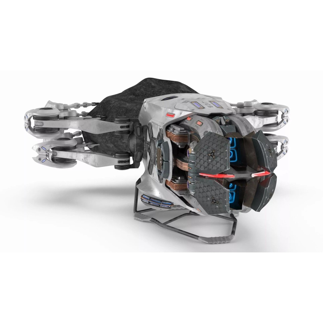 Spaceship Loader 3D Model – Rigged Cargo Vehicle with Asteroid for Animation - View 12