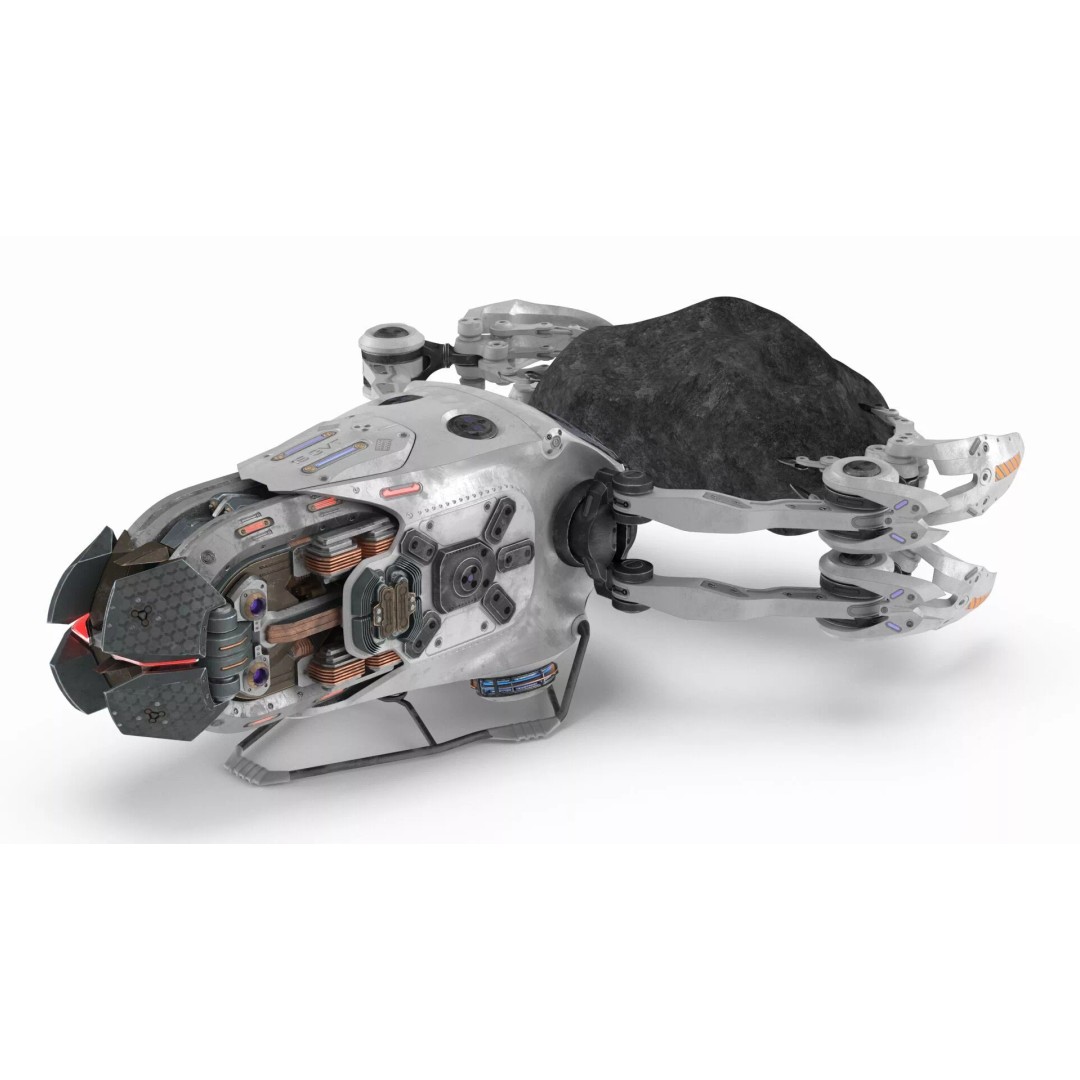 Spaceship Loader 3D Model – Rigged Cargo Vehicle with Asteroid for Animation - View 14