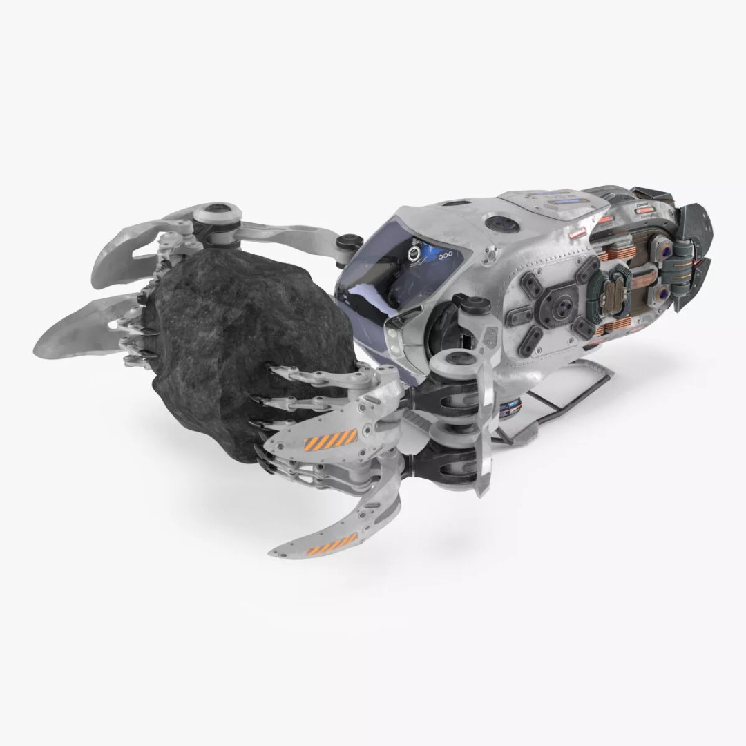 Spaceship Loader 3D Model – Rigged Cargo Vehicle with Asteroid for Animation - View 16