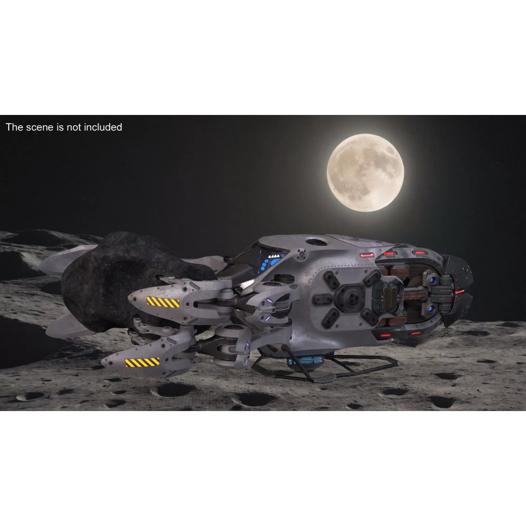 Spaceship Loader 3D Model – Rigged Cargo Vehicle with Asteroid for Animation - View 3