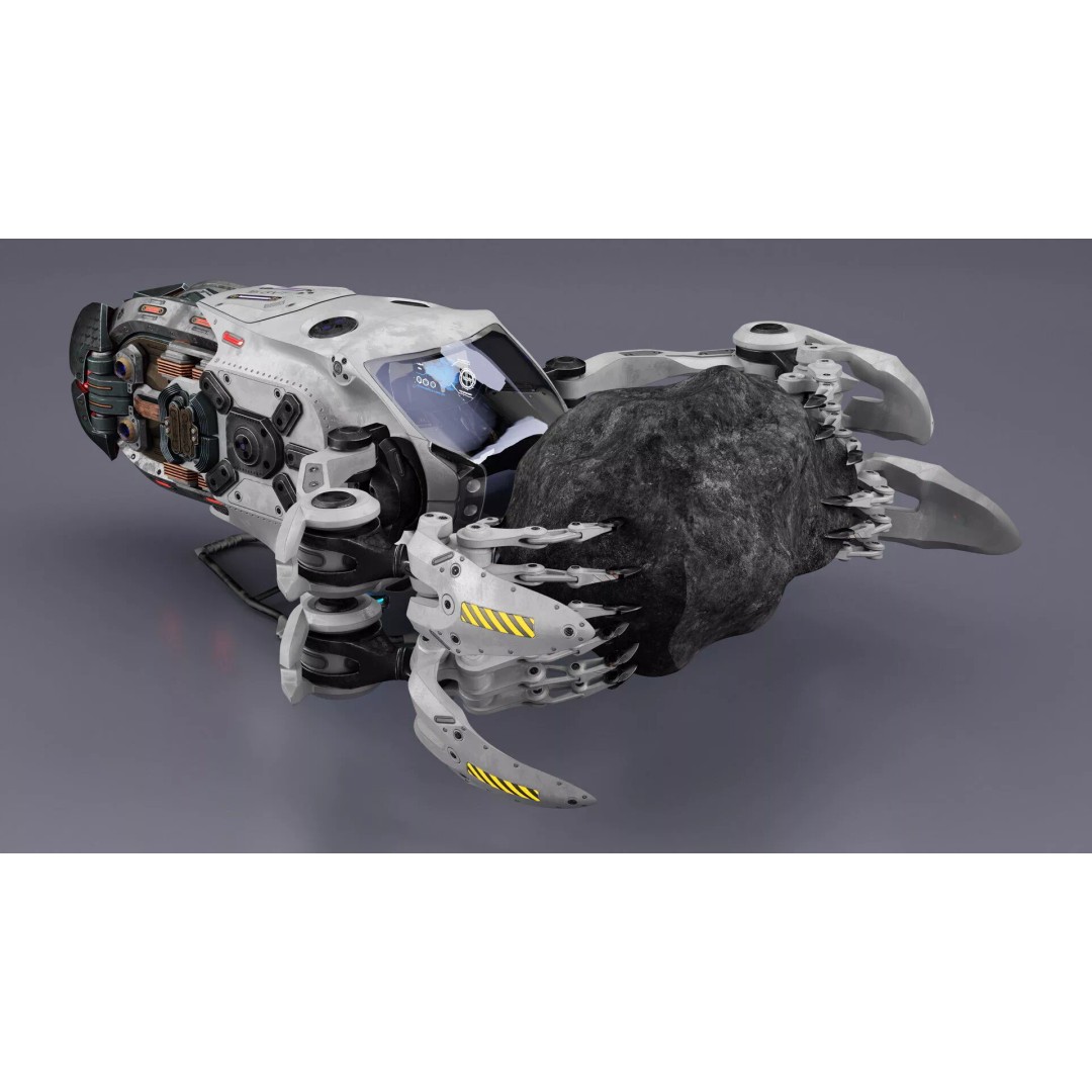 Spaceship Loader 3D Model – Rigged Cargo Vehicle with Asteroid for Animation - View 4